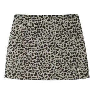 NWT Zara Leopard Print Fur Textured Mini Skirt XS Animal Print Statement